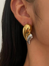 Two-Tone Curved Leaf Drop Earrings Gold & Silver One Size
