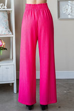 Bright pink ribbed tie pants with elastic paperbag waistband wide leg plus size heimish full size front tie pants