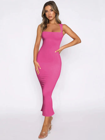 Slit Back Sleeveless Maxi Tank Dress Hot Pink