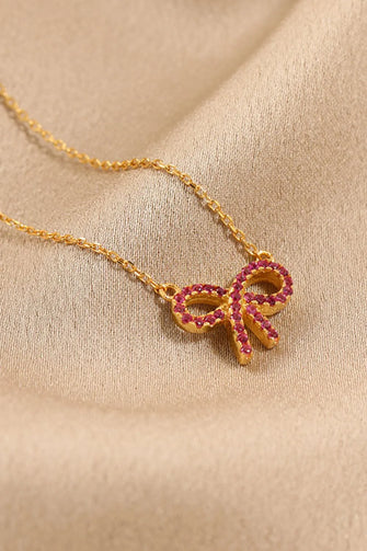 925 Sterling Silver Bow Necklace Gold One Size