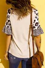 Easter Leopard Waffle-Knit Flounce Sleeve Top Woman T Shirts