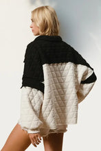 Double Take Quarter Button Contrast Long Sleeve Quilted Sweatshirt Woman Sweatshirts