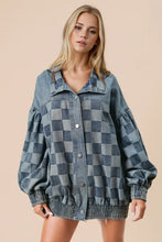 Double Take Checkered Button Up Denim Jacket Medium Woman Outerwear