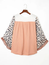 Plus Size Leopard Ruffle Trim Long Sleeve Blouse Woman Blouses