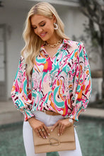 Printed Puff Sleeve Collared Blouse Woman Blouses