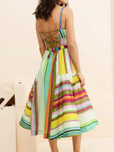 Colorful Striped Spaghetti Strap Midi Dress Woman Casual Dress