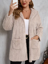 Plus Size Open Front Long Sleeve Hooded Fuzzy Jacket Dust Storm Woman Outerwear