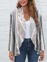 FAM-FAM Printed Open Front Long Sleeve Cardigan Beige