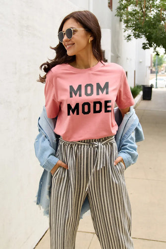 Simply Love Full Size MOM MODE Short Sleeve T-Shirt Coral