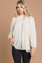 Culture Code Full Size Swiss Dot Smocked Mock Neck Blouse Plus Size IVORY CREAM