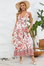 Printed V-Neck Wide Strap Dress Rust