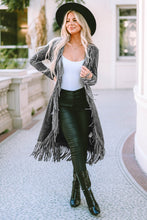 Fringe Detail Long Sleeve Cardigan Charcoal