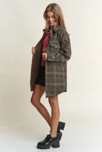 J.NNA Snap Down Tweed Plaid Contrast Longline Shacket Woman Outerwear