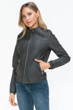Snobbish PU Leather Biker Jacket with Side Zip Pockets Woman Outerwear