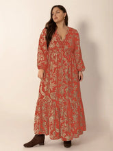 Plus Size Lace Detail Printed Balloon Sleeve Midi Dress Casual Dresses