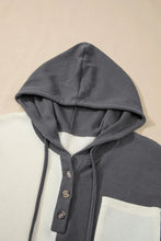 Waffle-Knit Two-Tone Long Sleeve Hoodie Woman Sweatshirts