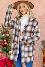 And The Why Plaid Open Front Hooded Shacket Brown Multi Casual Dresses