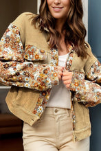 Printed Collared Neck Long Sleeve Jacket Khaki