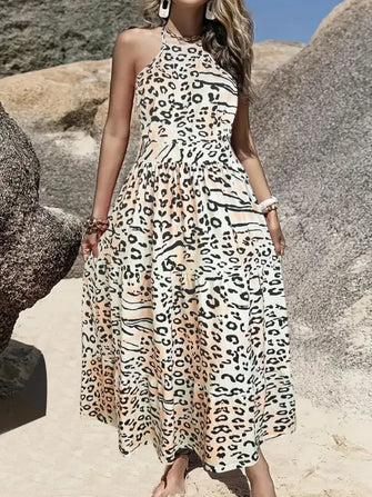 Leopard Halter Neck Dress Leopard Casual Dresses