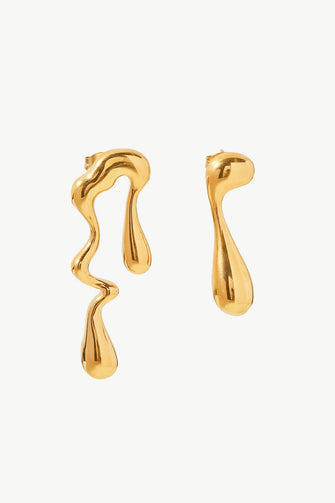 18K Gold Plated Geometric Mismatched Earrings Gold One Size