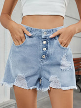 Distressed Raw Hem Denim Shorts Light Blue