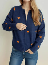 Heart Round Neck Zip Up Cardigan Woman Outerwear