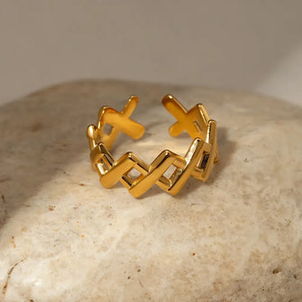 Stainless Steel Cutout Open Ring Gold One Size