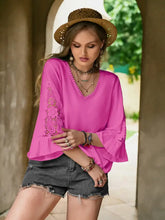 Plus Size Flower Crochet Flare Sleeve Top Woman Blouses