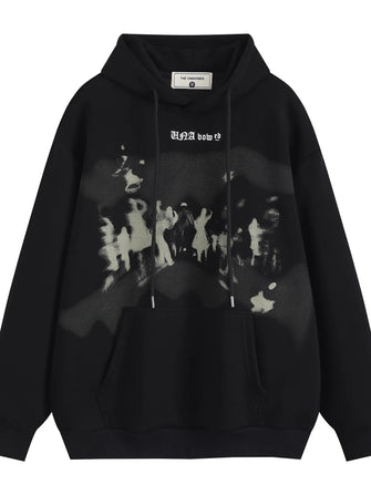 Men's Graphic Long Sleeve Drawstring Hoodie Black