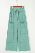 Mineral Wash Exposed Seam Drawstring High Waist Wide Leg Cargo Pants