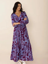Printed Tie Neck Balloon Sleeve Maxi Dress Maxi Dresses