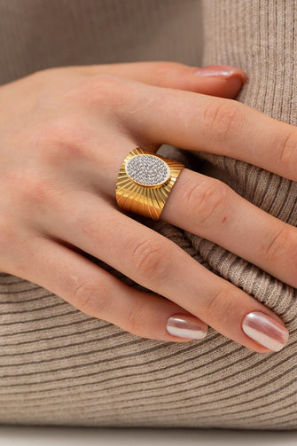 Wide Band Stainless Steel Open Ring White One Size
