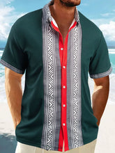 Men's Full Size Contrast Button Down Short Sleeve Shirt Plus Size Dark Green