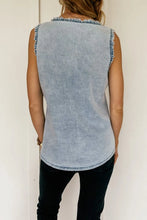 Mineral Wash Denim Frayed U Neck Sleeveless Top