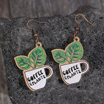 Wooden Alloy Dangle Earrings Green One Size
