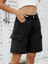 High Waist Denim Shorts with Cargo Pockets Denim Shorts