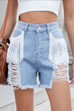 Distressed Fringe Denim Shorts Blue
