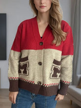 Pocketed Contrast V-Neck Button Up Cardigan Woman Outerwear