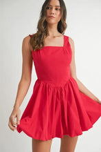 MABLE Poplin Square Neckline Bubble Mini Dress RED Casual Dresses