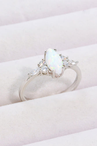 Opal and Zircon Platinum-Plated Ring Opal
