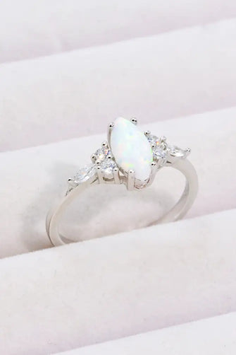 Opal and Zircon Platinum-Plated Ring Opal Rings