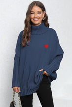 Turtle Neck Long Sleeve Ribbed Sweater Dark Blue One Size Sweater Pullovers