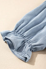 Ruffle Short Puff Sleeve Button Down Denim Shirt Woman Denim Tops