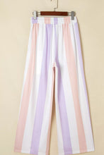 Pastel striped wide-leg pants with soft elastic waistband featuring stripe multicolored print drawstring and side pockets