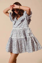 SO ME Cotton Printed Ruffle V Neckline Dress with Side Tie Casual Dresses