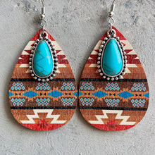 Turquoise Teardrop Shape Wooden Dangle Earrings Style A One Size