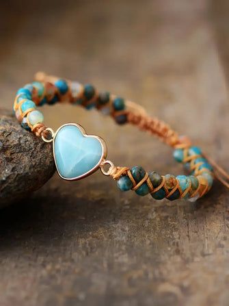 Heart Shape Beaded Bracelet Light Blue One Size Necklaces