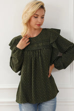 Round Neck Ruffled Blouse Black Forest Woman Blouses