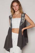 POL Embroidered Pearls Open Front Sleeveless Cardigan Charcoal Woman Outerwear