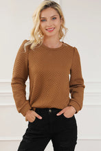 Texture Round Neck Long Sleeve Sweatshirt Caramel